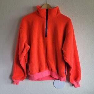 Vintage 80s 90s Nordstrom Mountain Mania Coral 1/4 Zip Fleece Pullover Size L